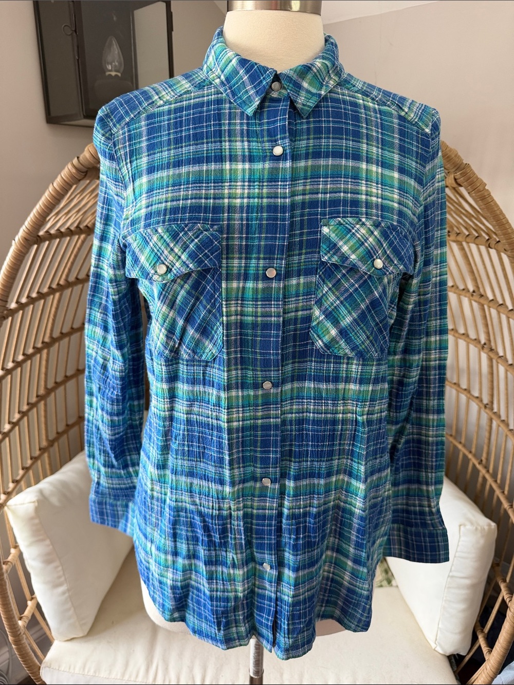 Sundance Western Pearl Snap Button Down Shirt Size Medium